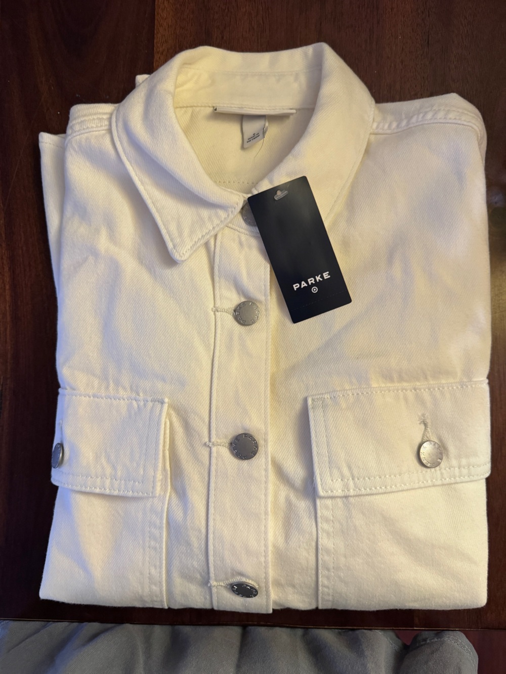 PARKE x Target Cream Women's Long Sleeve Denim Shacket